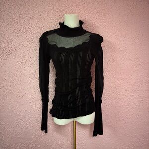 Free People Black Sheer Lace Blouse